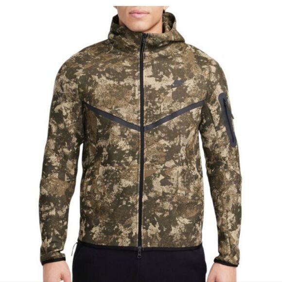Nike Tech Windrunner Fleece Full-Zip Hoodie Black Olive Mens Size's HV5055-276 - Picture 1 of 16